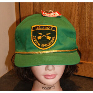 Vintage NOS U.S. Army Special Forces Patch Green Gold Rope Cap Trucker Hat USA